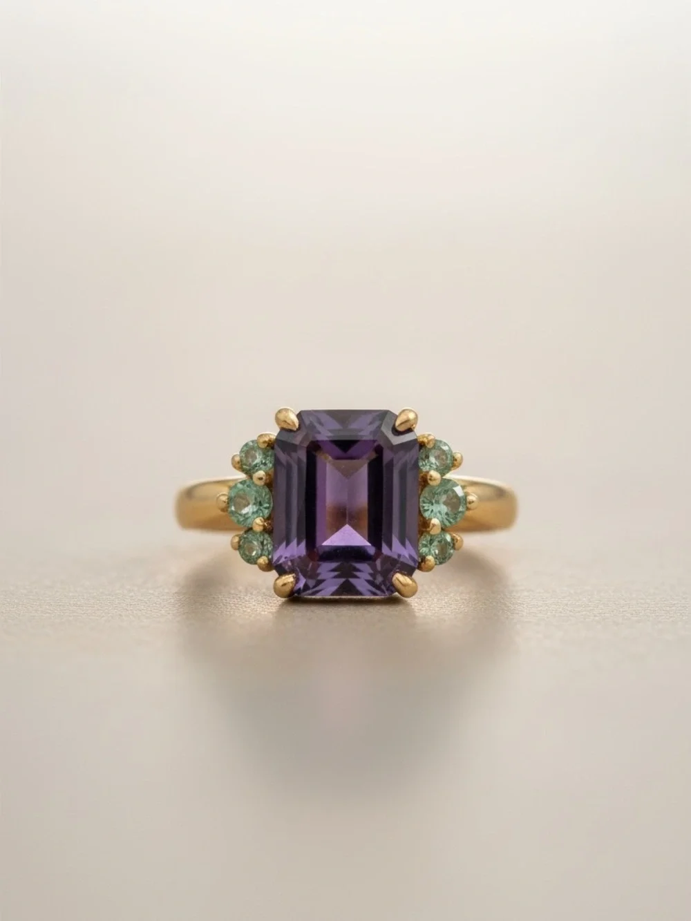 3 Carat Natural Russian Alexandrite Center Gemstone set in 12K Gold • size 5.5